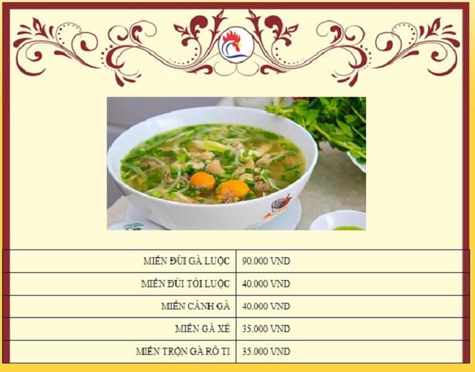 Món gà trong thực đơn Cơm Gà Hà