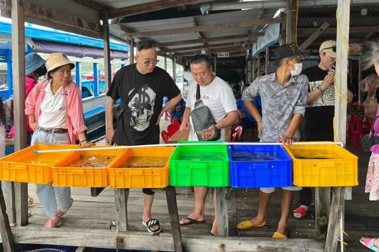 Khu lựa chọn hải sản tại bè Mười Phùng