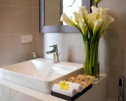 Bồn rửa trong phòng tắm tại Areca Hotel Nha Trang